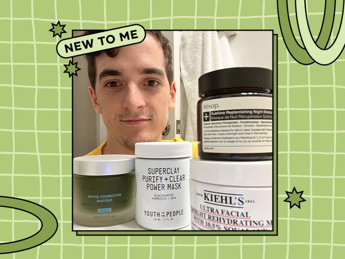 stephen posing with five different face masks