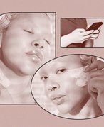 Collage of people using a gua sha