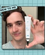 Collage of article author Stephen Rubino holding SkinCeuticals product