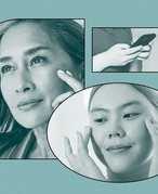 collage of different people touching their faces