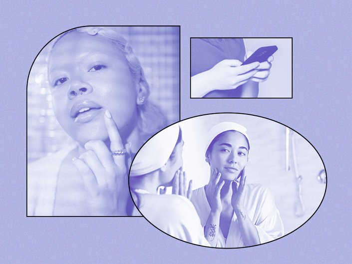 A graphic of three purple-filtered images collaged on a purple background