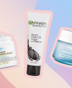 Collaged image of face masks by Kiehl’s, Garnier SkinActive, and Vichy