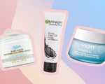 Collaged image of face masks by Kiehl’s, Garnier SkinActive, and Vichy